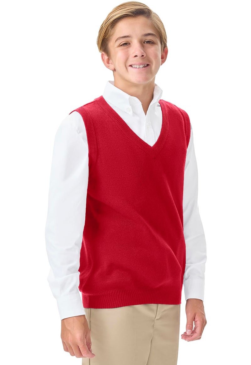 Classroom School Uniforms Men's Adult Unisex V-Neck Sweater Vest, Red, Large - Image 4